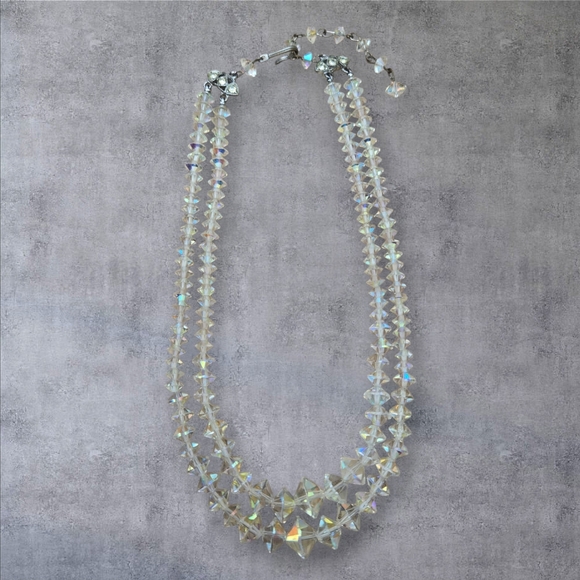Vintage Double 2 Layered Crystal AB Necklace. AURORA BOREALIS - Picture 6 of 6